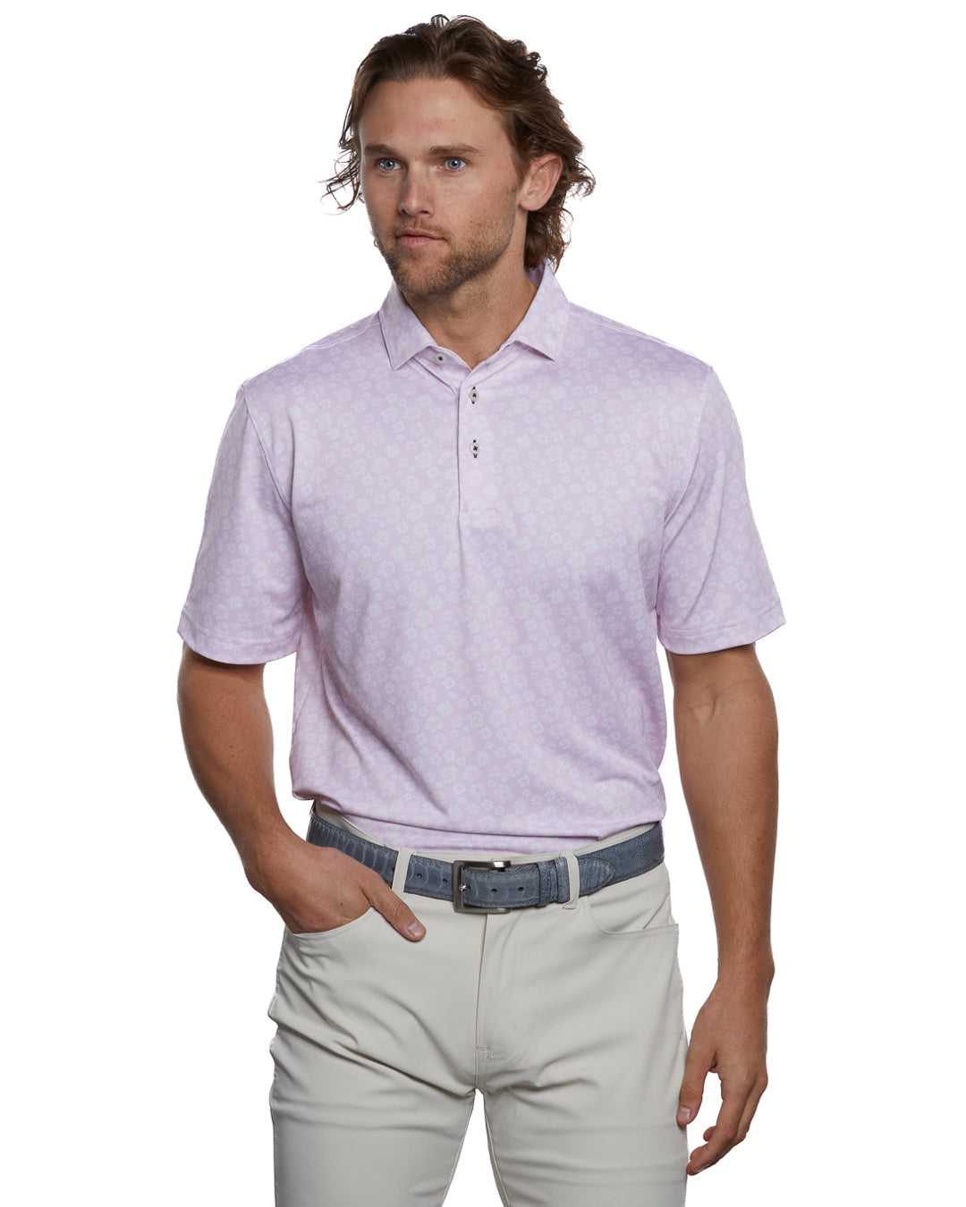 Bloomin Men's Pink Floral Polo Shirt – Stitch Golf